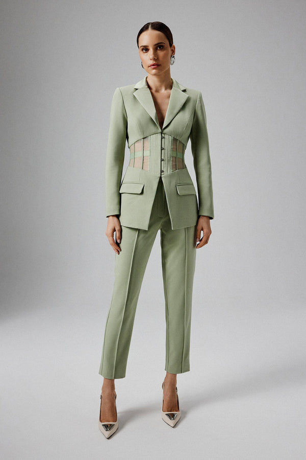 Lavish Alice ROSIE Sheer Satin Mix Corset Blazer In Sage Green