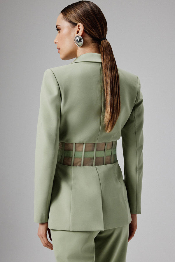 Lavish Alice ROSIE Sheer Satin Mix Corset Blazer In Sage Green