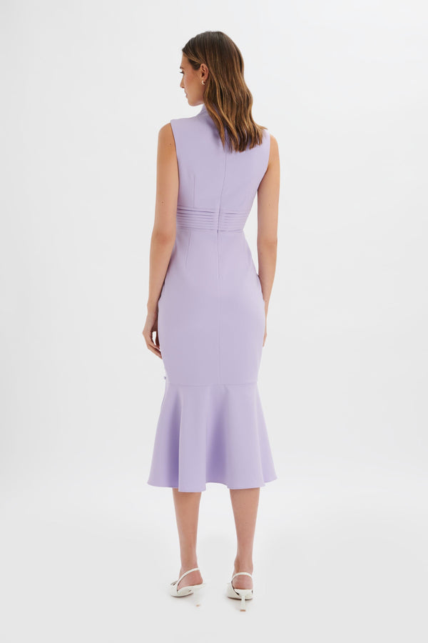 Lavish Alice SAFFRON High Neck Micro Button Midi Dress In Lilac