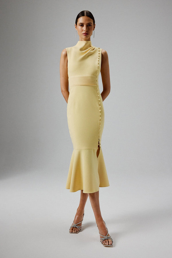 Lavish Alice SAFFRON High Neck Micro Button Midi Dress In Yellow