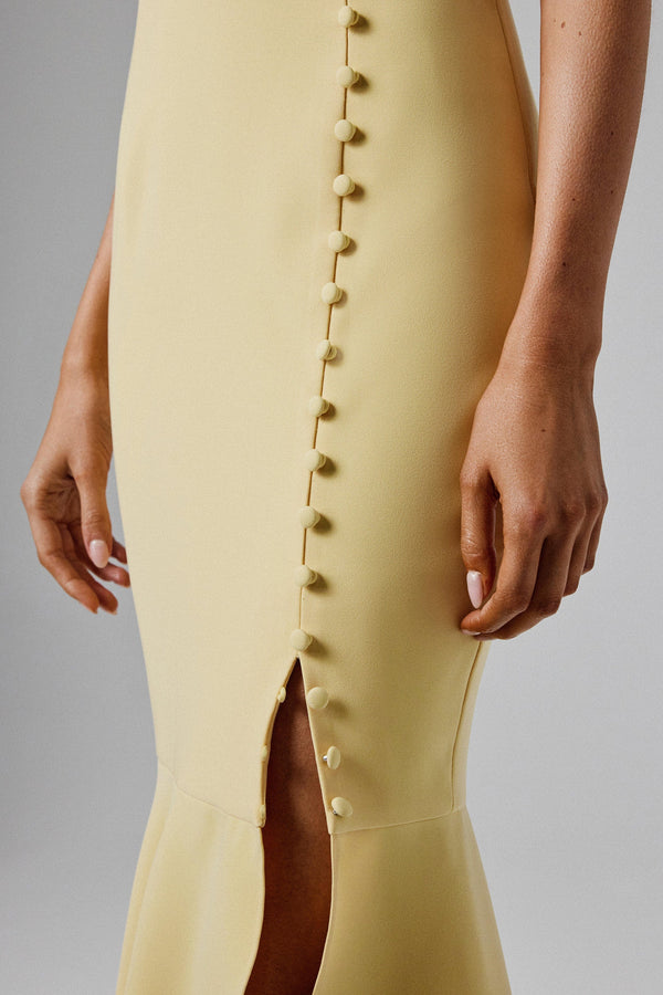 Lavish Alice SAFFRON High Neck Micro Button Midi Dress In Yellow