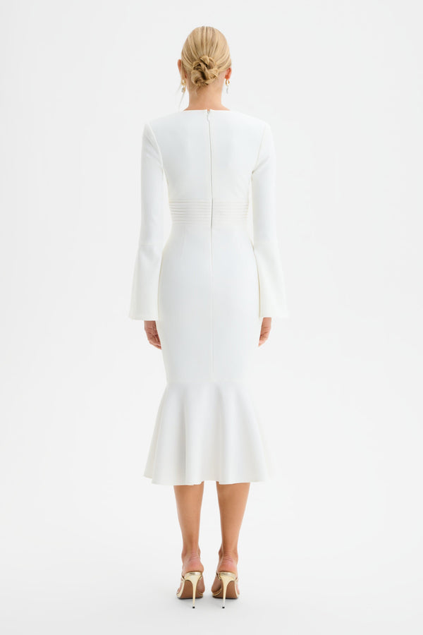 Lavish Alice SALMA Fluted Sleeve Micro Rose Button Midi Dress In White