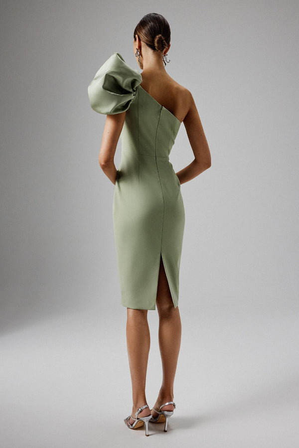 Lavish Alice TAYTE One Shoulder Detail Midi Dress In Sage Green