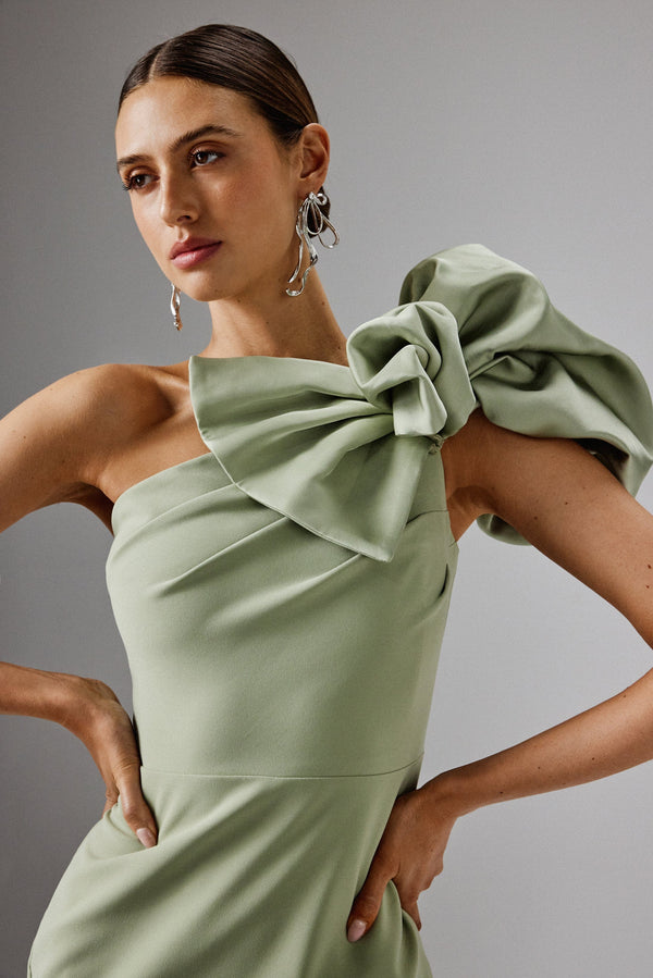 Lavish Alice TAYTE One Shoulder Detail Midi Dress In Sage Green