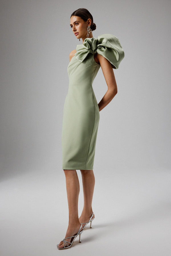 Lavish Alice TAYTE One Shoulder Detail Midi Dress In Sage Green