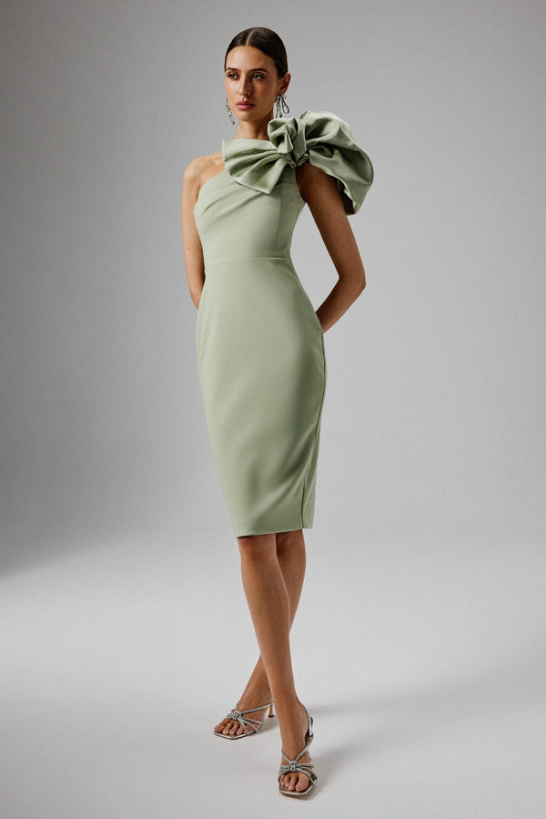 lavish alice TAYTE One Shoulder Detail Midi Dress in Sage Green