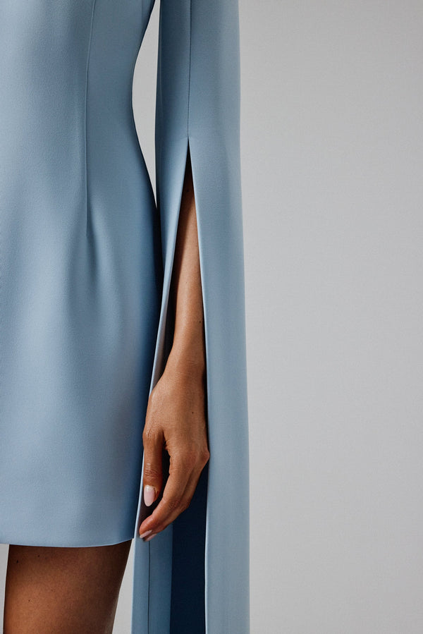 Lavish Alice TILLY Cape Sleeve Mini Dress In Light Blue