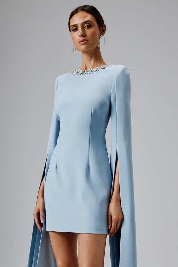 Lavish Alice TILLY Cape Sleeve Mini Dress In Light Blue