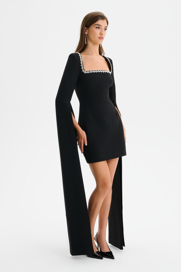 Lavish Alice TILLY Square Neck Embellished Cape Sleeve Mini Dress In Black
