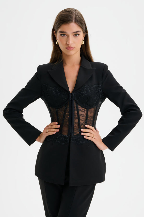 Lavish Alice VIVIENNE Lace Corset Structured Blazer In Black