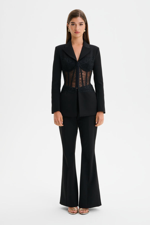 lavish alice VIVIENNE Lace Corset Structured Blazer in Black