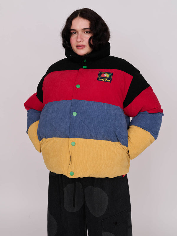 Lazy Oaf Colour Block Cord Puffer Jacket - Shipping From 27/10