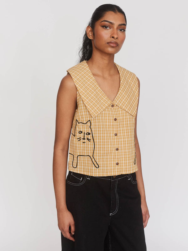 Lazy Oaf Cat Pals Sleeveless Collared Shirt