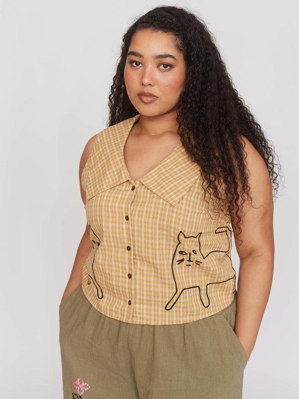 Lazy Oaf Cat Pals Sleeveless Collared Shirt