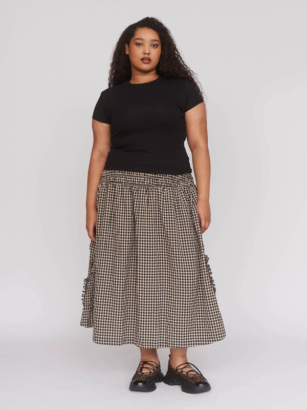 Lazy Oaf Gingham Flower Shirred Skirt