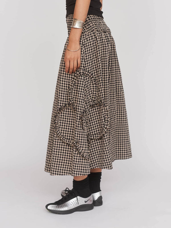 Lazy Oaf Gingham Flower Shirred Skirt