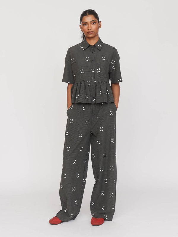 Lazy Oaf Happy Sad Check Button Up Smock Top