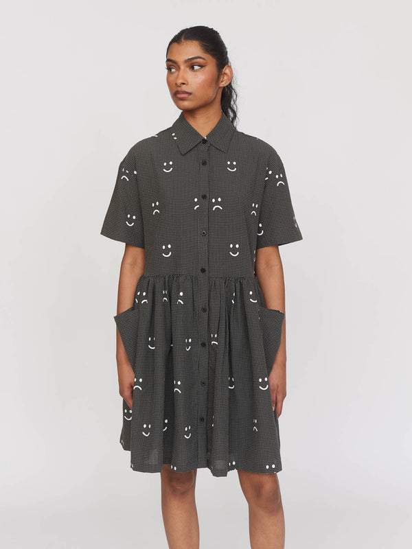 Lazy Oaf Happy Sad Check Smock Dress