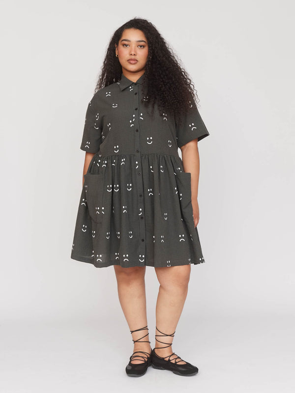 lazy oaf Happy Sad Check Smock Dress