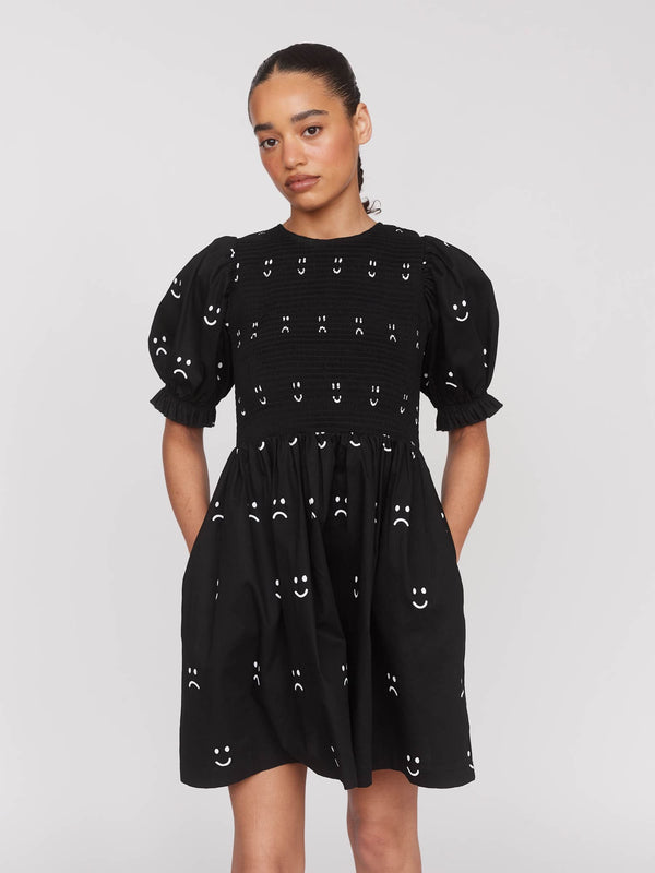 Lazy Oaf Happy Sad Shirred Mini Dress