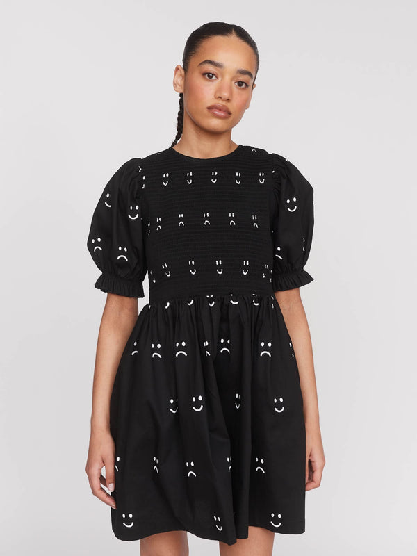 Lazy Oaf Happy Sad Shirred Mini Dress