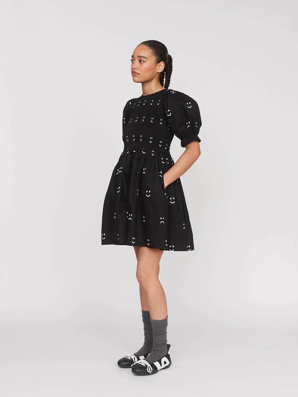Lazy Oaf Happy Sad Shirred Mini Dress