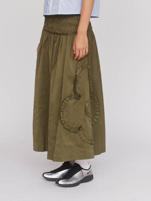 Lazy Oaf Khaki Flower Shirred Skirt