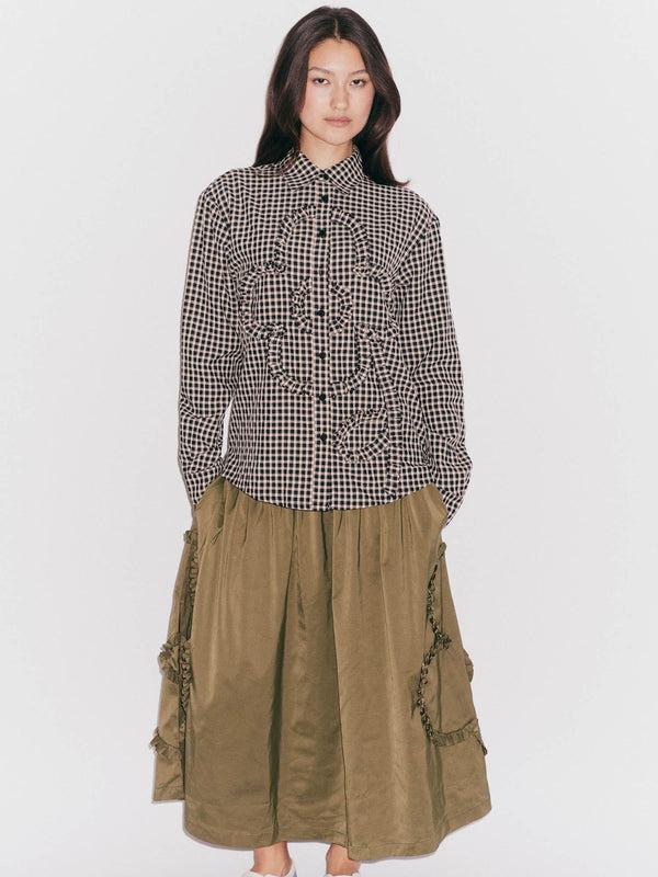 Lazy Oaf Khaki Flower Shirred Skirt