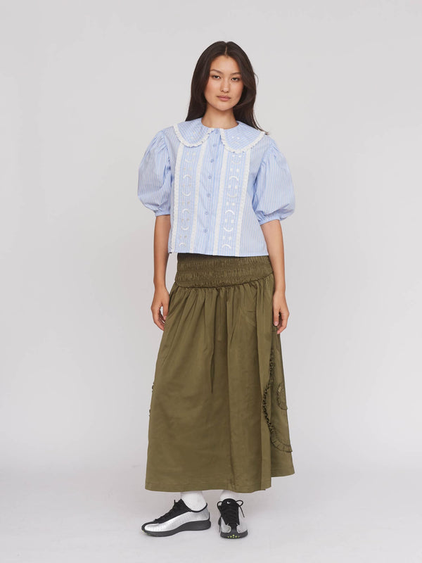 lazy oaf Khaki Flower Shirred Skirt