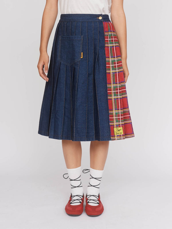 Lazy Oaf Mash Up Denim Pleated Skirt