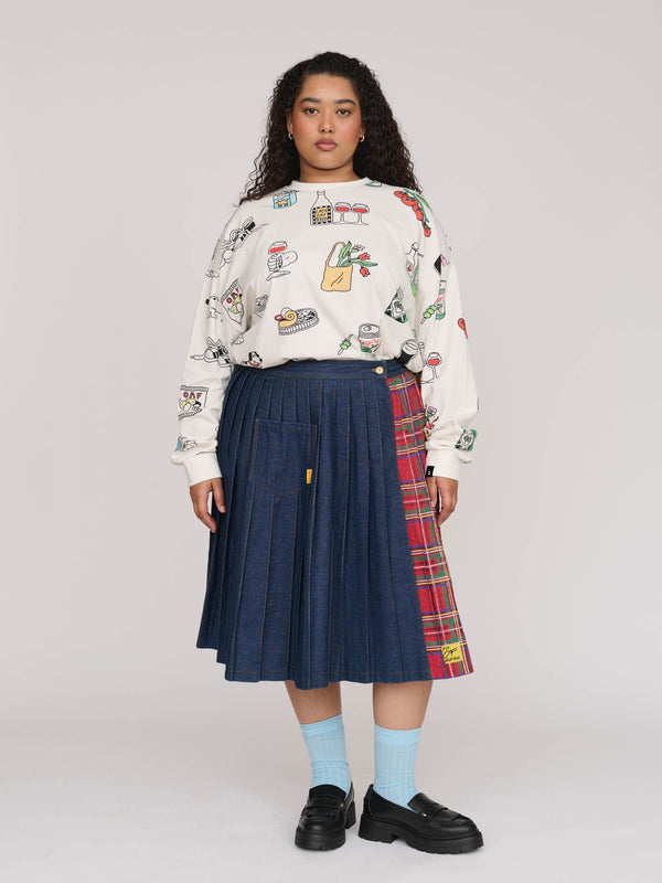 Lazy Oaf Mash Up Denim Pleated Skirt
