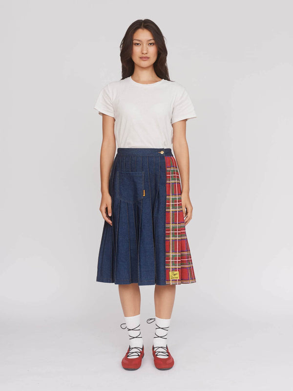 lazy oaf Mash Up Denim Pleated Skirt