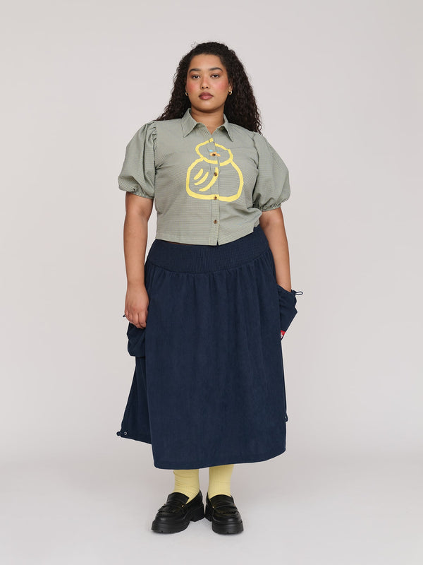 Lazy Oaf Navy Corduroy Bungee Skirt