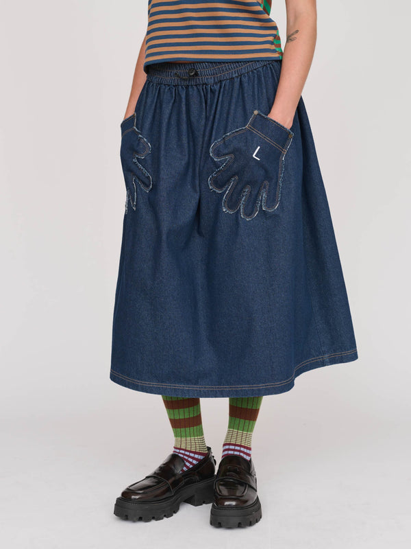 Lazy Oaf Out Of Hand Denim Midi Skirt