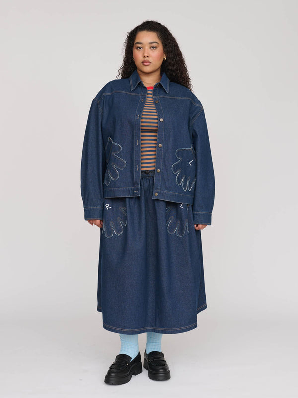 Lazy Oaf Out Of Hand Denim Midi Skirt