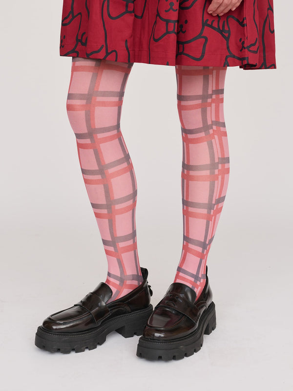Lazy Oaf Red And Pink Check Tights