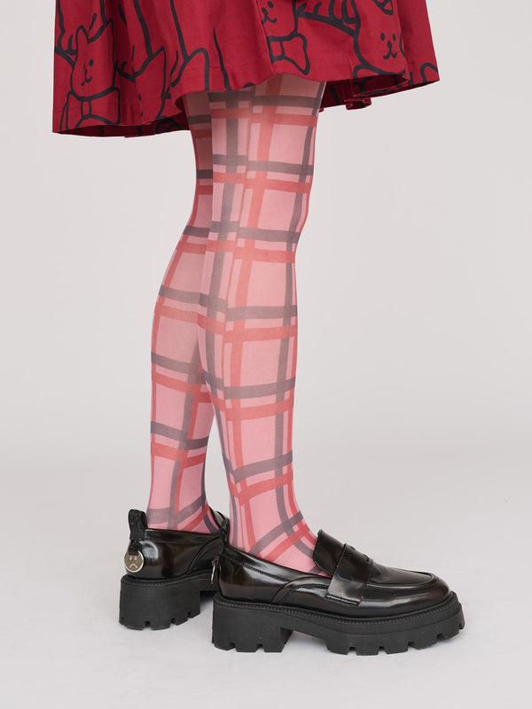 Lazy Oaf Red And Pink Check Tights