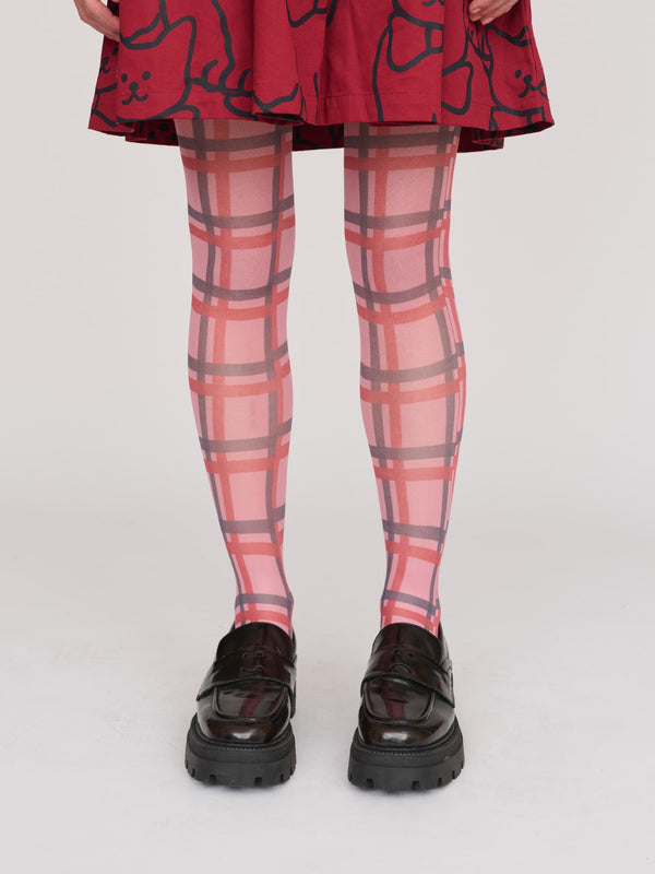 lazy oaf Red And Pink Check Tights