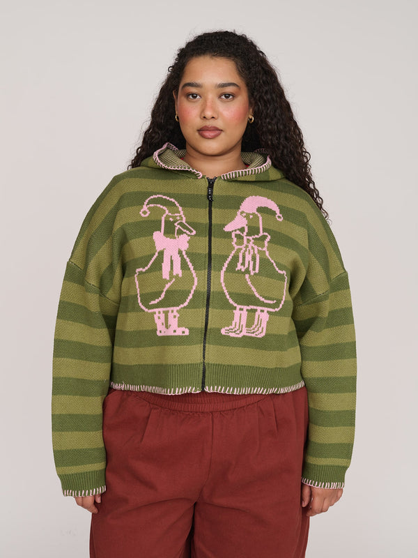 lazy oaf Silly Goose Zip Up Knit Hoodie