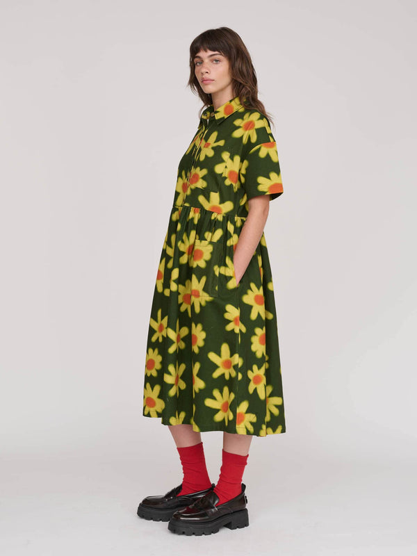Lazy Oaf Spraying Flowers Midi Shirt Dress