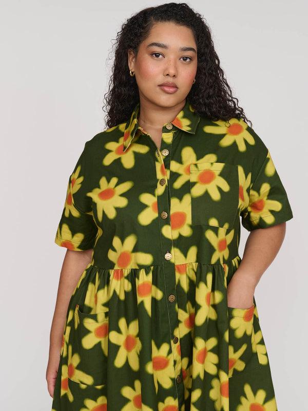Lazy Oaf Spraying Flowers Midi Shirt Dress