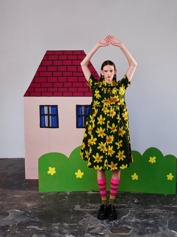 Lazy Oaf Spraying Flowers Midi Shirt Dress