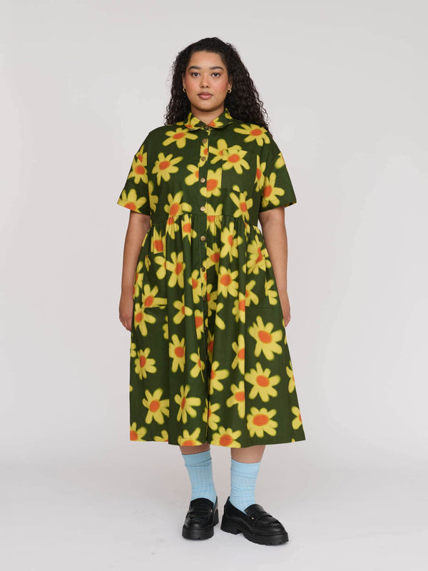 lazy oaf Spraying Flowers Midi Shirt Dress