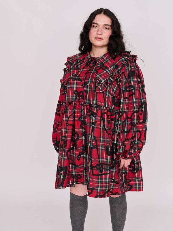 Lazy Oaf Tartan Scribble Ruffle Collar Dress