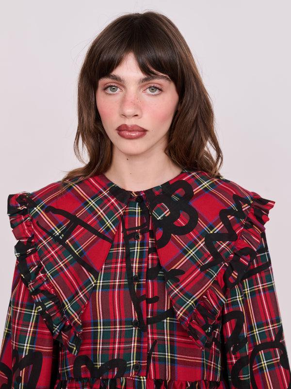 Lazy Oaf Tartan Scribble Ruffle Collar Dress