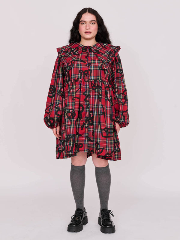 Lazy Oaf Tartan Scribble Ruffle Collar Dress