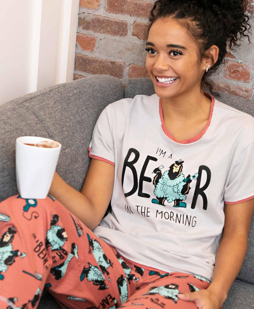 Lazy One Bear In The AM Women's Regular Fit Bear PJ Set