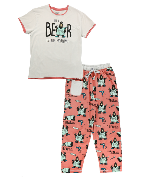 Lazy One Bear In The AM Women's Regular Fit Bear PJ Set