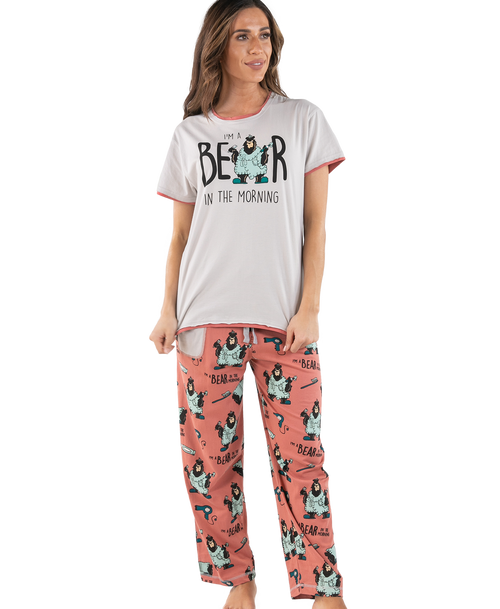 lazy one Bear in the AM Women's Regular Fit Bear PJ Set