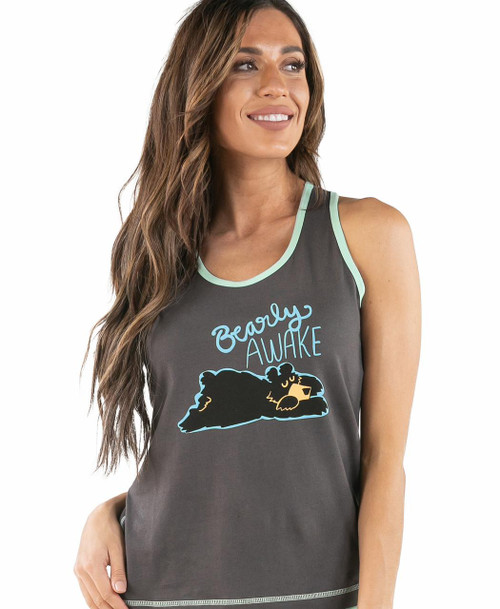 lazy one Bearly Awake Grey Women's Tank Top-Special Buy